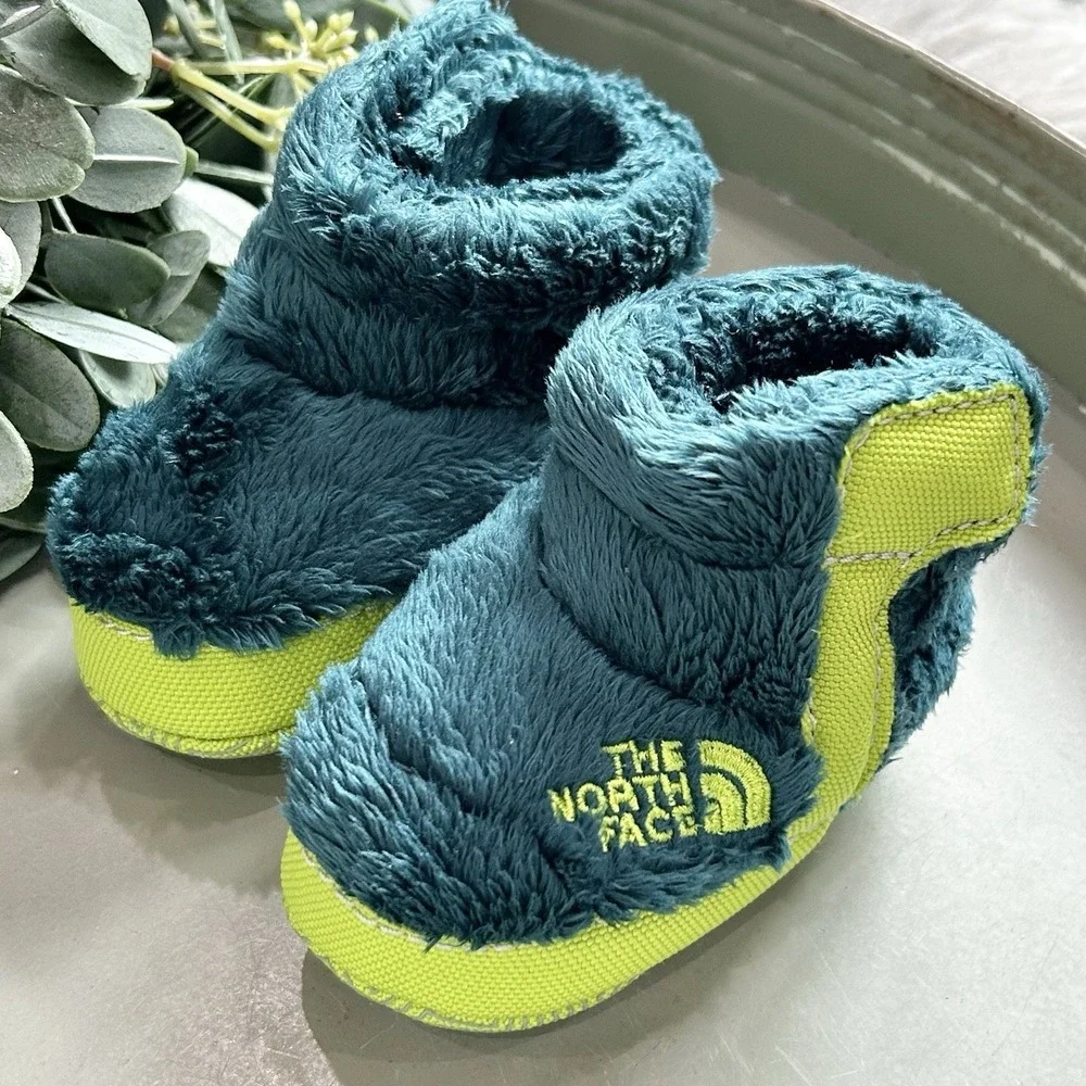 North Face Infant Green Fleece Booties Crib Shoes Size 2